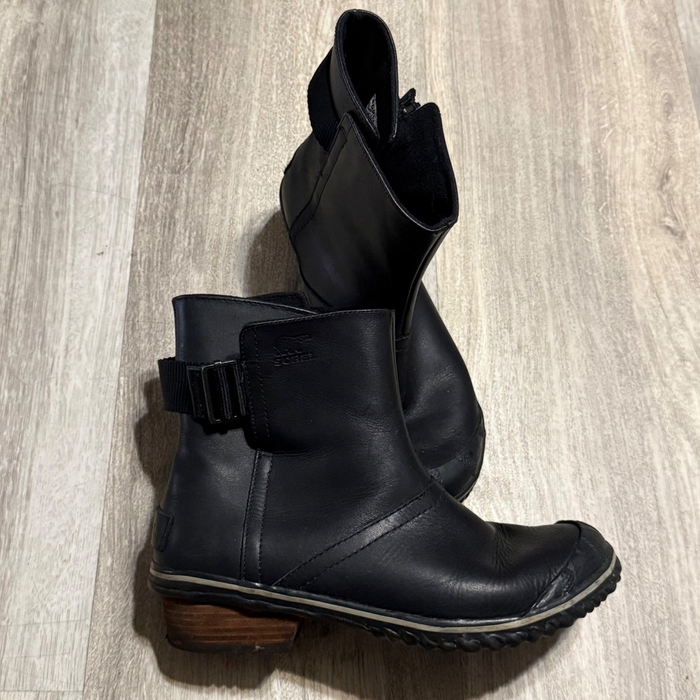 Sorel Slimpack Riding Ankle Boots Black Leather Waterproof NL2156-010 Womens 8